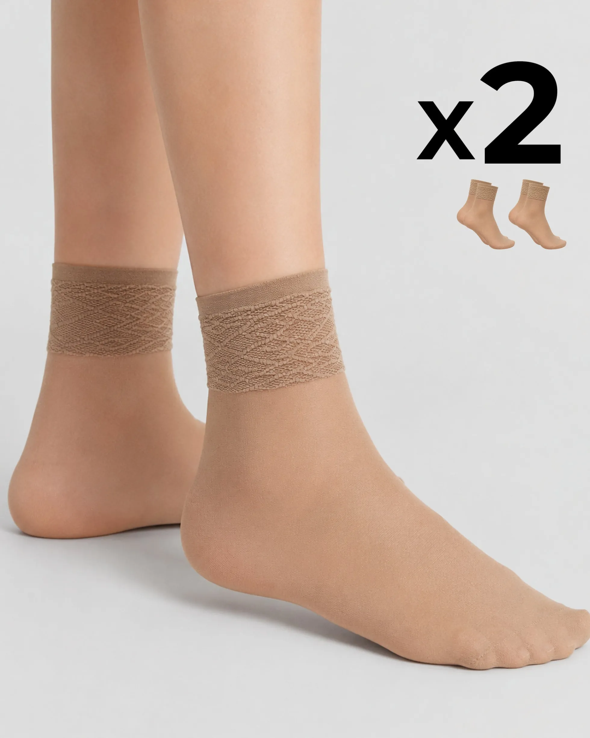 CALZA CORTA LADY VELATA CON BORDO IN PIZZO x2