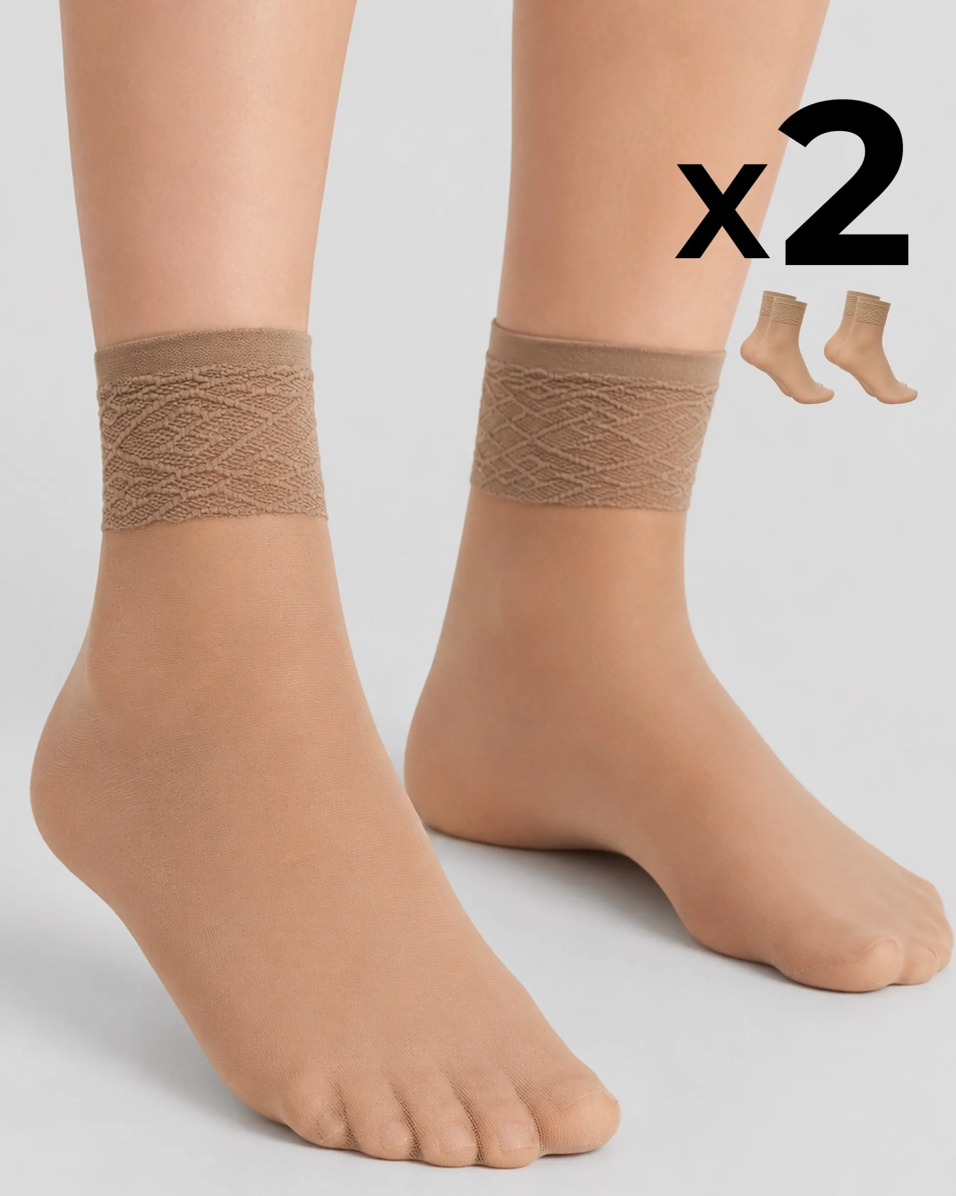 CALZA CORTA LADY VELATA CON BORDO IN PIZZO x2