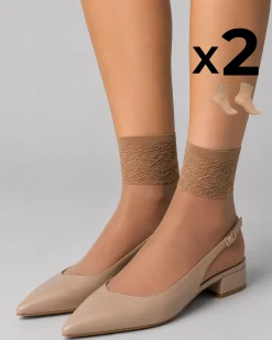 CALZA CORTA LADY VELATA CON BORDO IN PIZZO x2