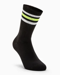 Calza tennis Crew cotone con righe fluo