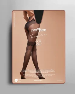 Collant Tormaline 30 denari con disegno balza in pizzo e riga posteriore