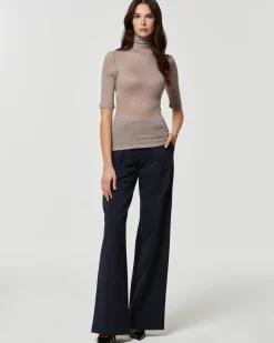 Maglia rib manica corta collo alto in modal cashmere a costine